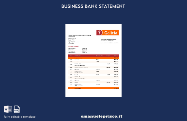 stile verificato Estratto conto aziendale Banco Galicia Modello Word e PDF